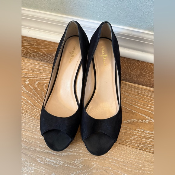 COLE HAAN Size 9 PATRICIA Black Nubuck Open Toe Espadrille Wedge Heels Shoes - Picture 10 of 11